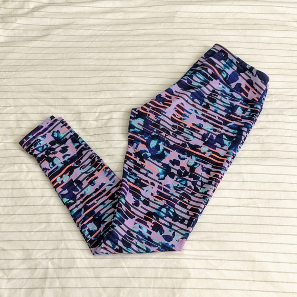 Zella Lilac Floral Striped Workout Leggings M - Picture 1 of 5